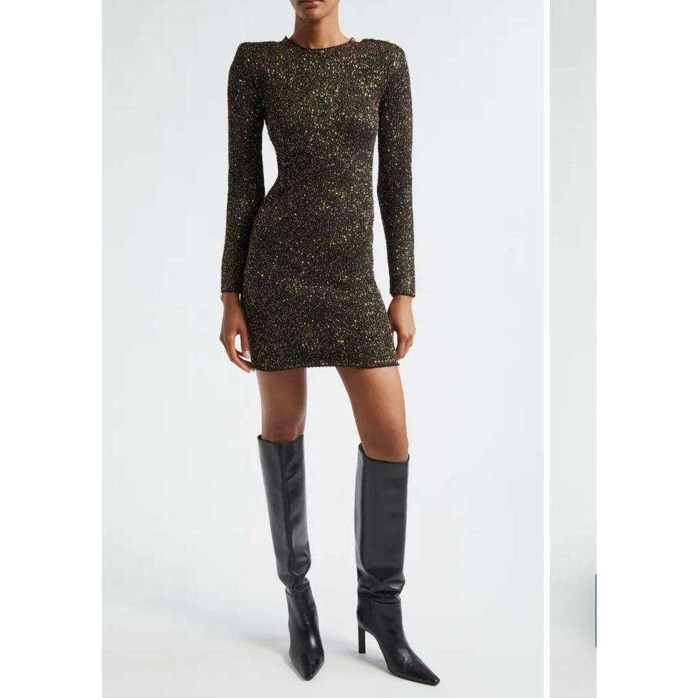 L’AGENCE Cherry Sequin long Sleeve Bodycon Mini Dress Sz S Party Cocktail Formal